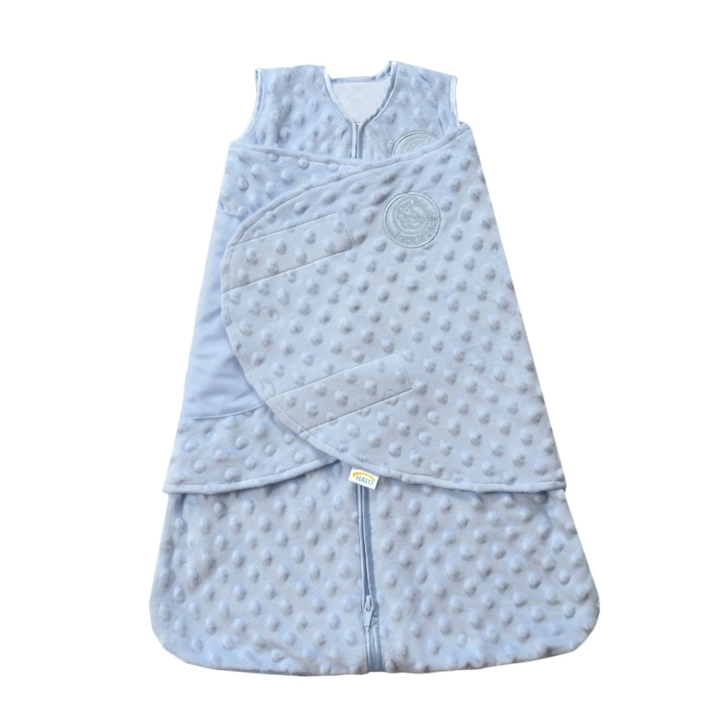 HALO 3 Way Adjustable Sleepsack Swaddle Velboa Blue Plush NB 0-3 Months 6-12 lbs